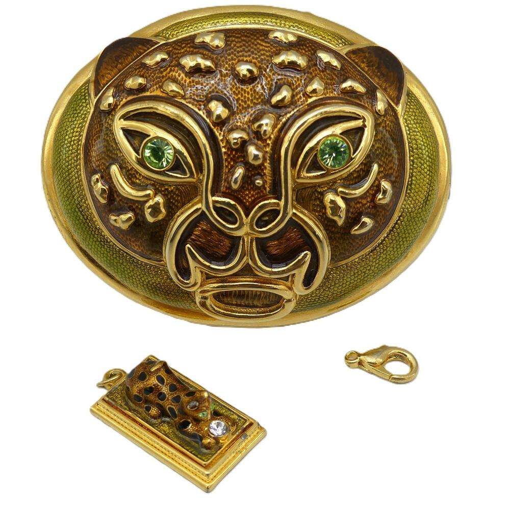 Berebi Limited Ed Panther Trinket Box w/ Charm Pendant Gold Tone Collectible Set